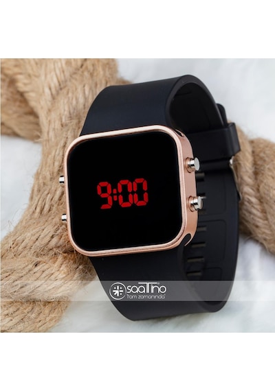 Unisex Rose Renk Siyah Silikon Kordon Dijital Led Kadın Kol Saat St-303697 Rose Gold