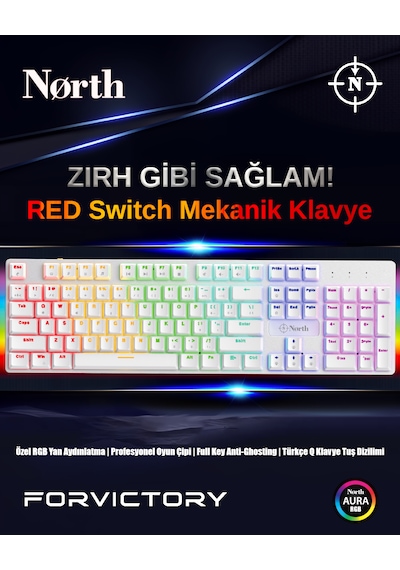 North Shield Kırmızı Switch RGB Full Metal Panel Mekanik Oyuncu Q Klavye