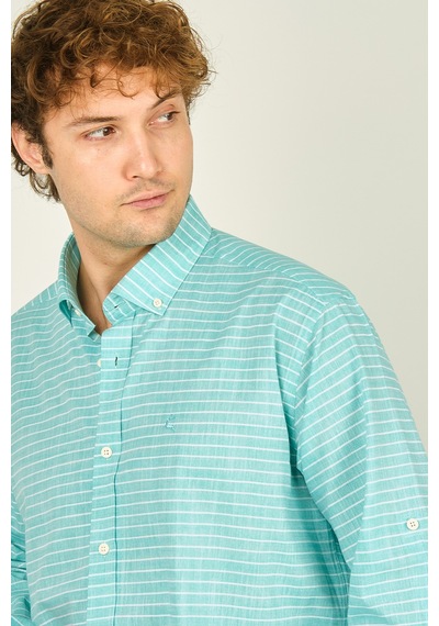 Figs Erkek Slim Fit Çizgili Uzun Kollu %100 Pamuk Gömlek 0015 Mint Mint