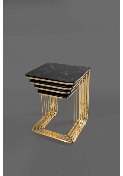 Tekerlekli Veys Sehpa Gold 4 Lü Zigon Sehpa - Orta Sehpa - Yan Se (550698852)