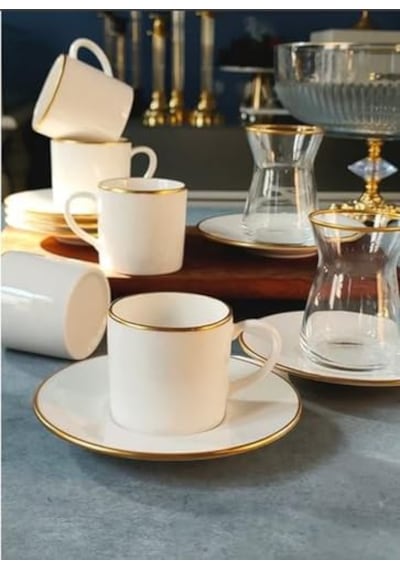 Regna Home Fine Living Sena Yaldızlı 18 Parça Gold Çay-kahve Bardağı Seti, Türk Kahve Fincan Takımı Çay Takım Diğer