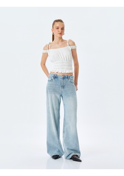 Koton Gipeli Askılı Crop Slim Fit Tişört Ekru 5sal10061ık Ekru