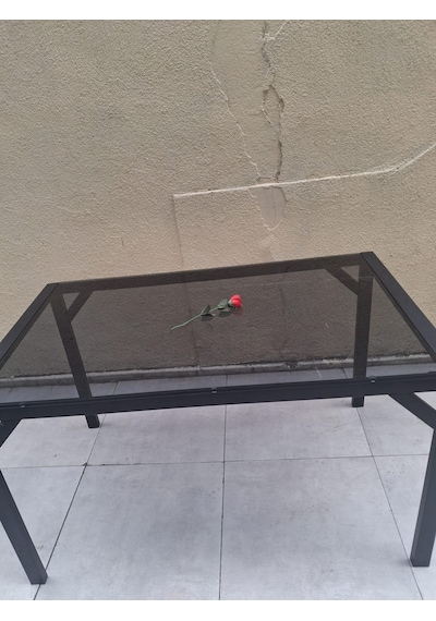 Masa 90549 Cam Metal Siyah Ayak Füme Cam Temperli 8mm Sabit Masa Siyah