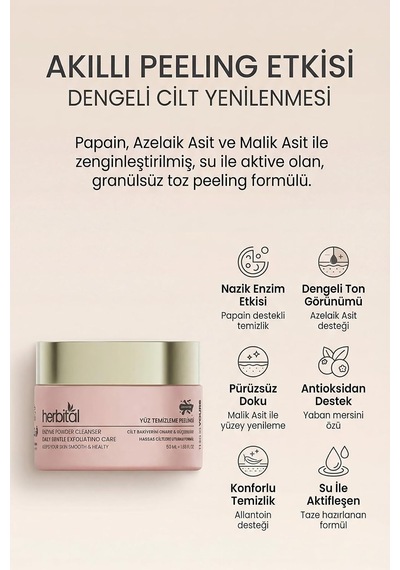 Enzimatik Toz Peeling Papain, Postbiyotik & Azelaik Asitli Granülsüz Eksfoliasyon Pürüssüz Cilt