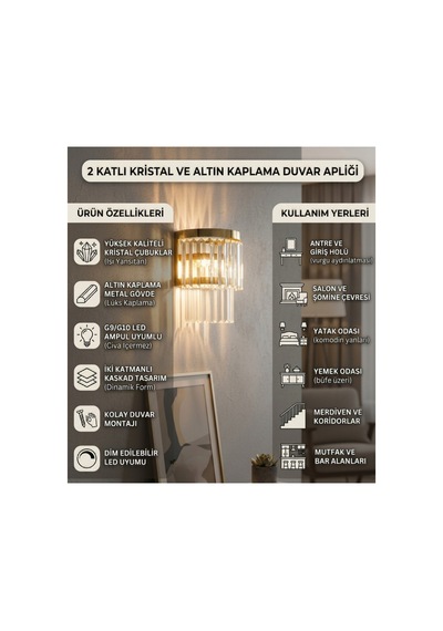 Wonderfull İki Sıralı Aplik Gold Altın Altın
