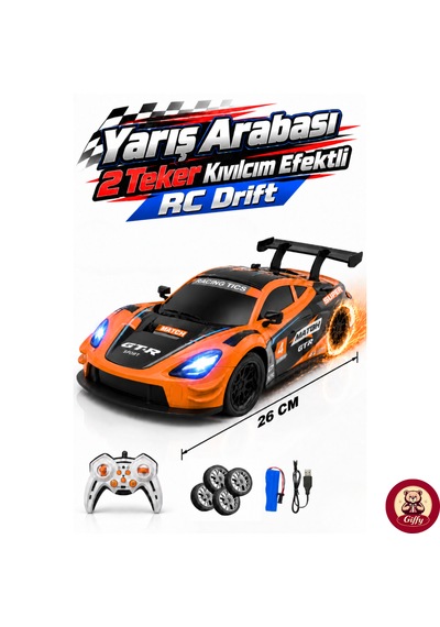 Uzaktan Kumandalı 2 Teker Kıvılcım Efektli Drift Yarış Arabası Şarjlı Led Işıklı Sesli Rc Spor Araba Sert Malzemeden Üretilmiştir Gerçekçi Tasarım Turuncu