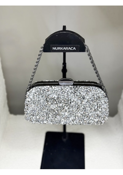 Nurkaraca 25y2407 Zincir Saplı Taşlı Kasalı Abiye Çanta Kadın 19x12cm