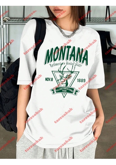 Startmore Unisex Montana Baskılı Tshirt Beyaz Beyaz