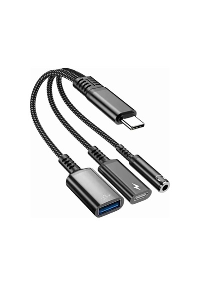 Lunatic 6660 Usb Type C To Otg Çoklayıcı Çevirici Adaptör 3.0 Hızlı Şarj 3.5mm Kulaklık 3in1 Dönüştüc