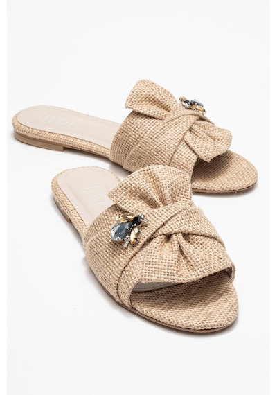 Luvishoes Luvi Shoes Donald Bej Hasır Fiyonklu Arı Tokalı Kadın Terlik Bej
