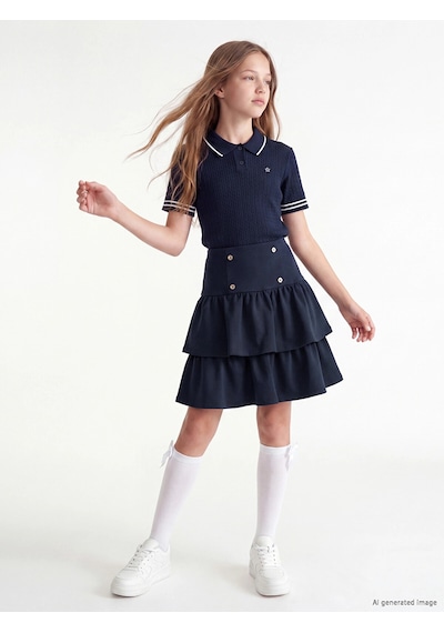 LC Waikiki Lcw Kids Lacivert Kız Çocuk Düğme Detaylı Katkat Etek Dark Navy
