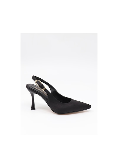 Nesilshoes Nesil Shoes Uraz 800 Siyah Saten Arkası Açık Topuklu Kadın Ayakkabı