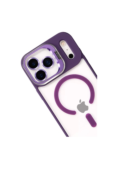 Joko Apple iPhone Uyumlu  17 Pro Max Uyumlu Remim Lensli Magsafe Standlı Kapak - Derin Mor