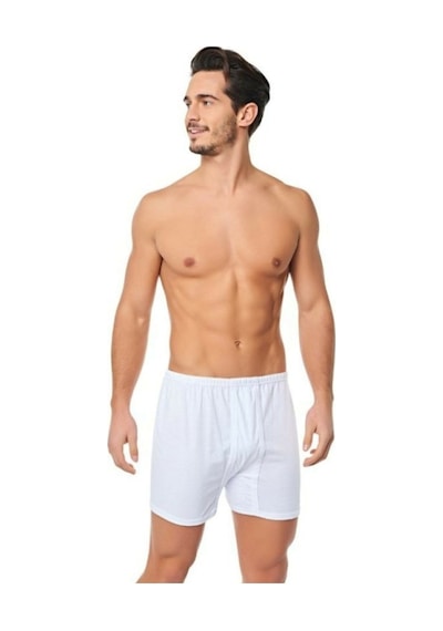 Tutku 10 Adet Beyaz Renk Penye Paçalı Boxer