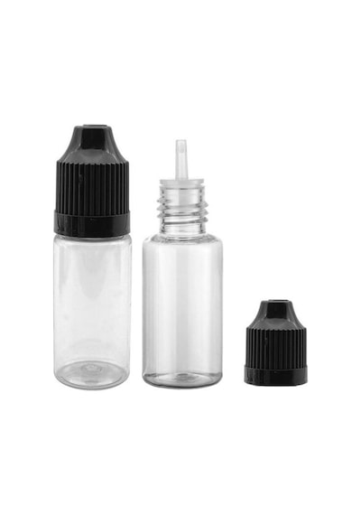 100 Adet - 15ml Şeffaf Plastik Likit Şişesi - Iğne Uclu Damlalıklı Pet Şişe, Siyah Kapaklı Diğer