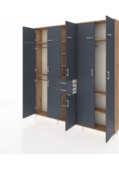 Arges Dolap 10 Raflı 2 Çekmeceli 3 Askılı 220x30x243 Çam-antrasit/antrasit Antrasıt/antrasıt