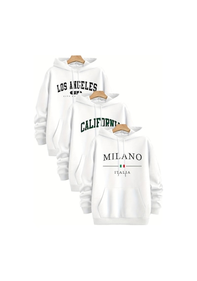 Uyguntarz Çok Renkli Baskılı Kapuşonlu Sweatshirt 3'lü Fırsat Paketi