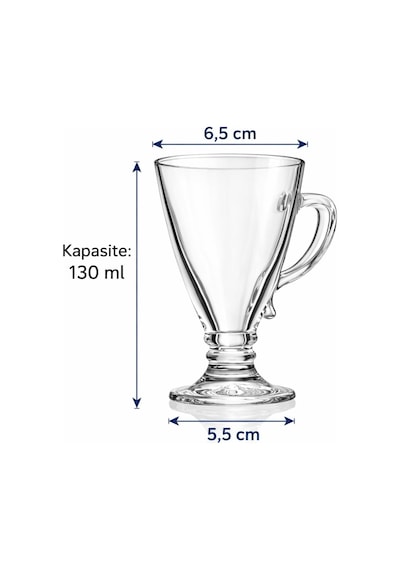 Tr 6'li Cam Ayaklı Bardak Seti,130 Ml,çay,kahve,türk Kahvesi,espresso Bardağı,cam Kupa Seti Şeffaf Genel