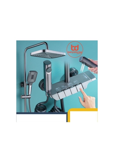 Piyano Gri Robot Tepe Duş Seti Yağmur Tepe Banyo 4 Tuşlu Batarya Dahil Antrasit Duş Seti Gri