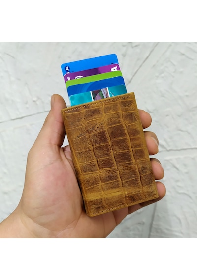 Ancora Leather Hakiki Deri Croco Mekanizmalı Erkek Cüzdanı Taba