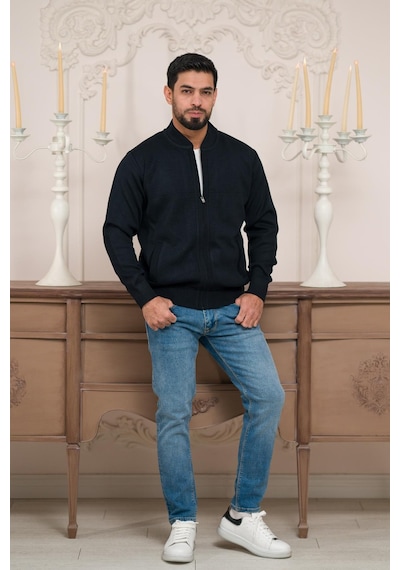 Woolen World Pilot Yaka Fermuar Kapamalı Klasik Kesim Astarlı Çelik Örgü Hırka Lacivert Woolen World Pilot Yaka Fermuar Kapamalı Klasik Kesim Astarlı Çelik Örgü Hırka Lacivert