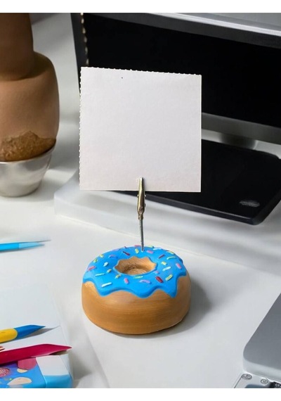 Mavi Jöleli Desenli Donut Model Temalı Fotoğraf Not Tutacak Ofis Masası Not Tutacağı Hediyelik Mavi