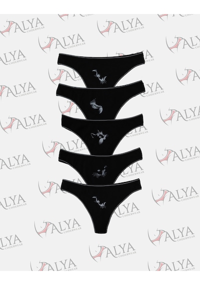 Alya Underwear Kadın Külot Pamuklu String - 5 Adet Siyah Tanga S, M, L, Xl Siyah P13