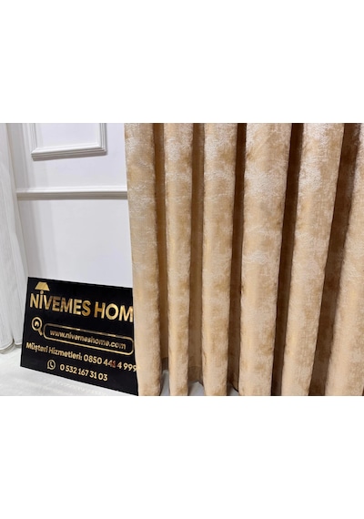 Nivemeshome İstanbul V-401 Gold 1/3 Sık Pileli Fon Perde Apm Gold