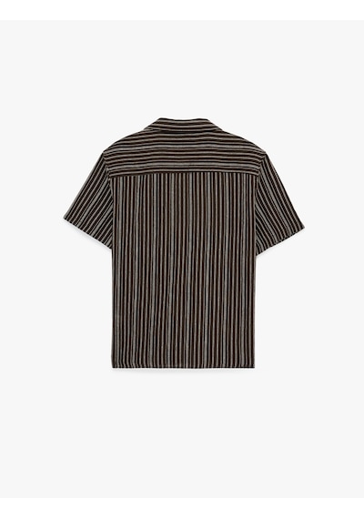 Koton Regular Fit Kısa Kollu Düğmeli Devrik Yaka Çizgili Gömlek Kahverengi Çizgili 6sam60118hw