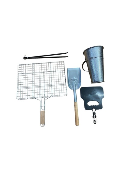 Mobilreyon Mangal Aksesuar Seti 5 Parça- Izgara 30x40cm - Köz Maşa - Kürek - Yelpaze - Ateş Borusu