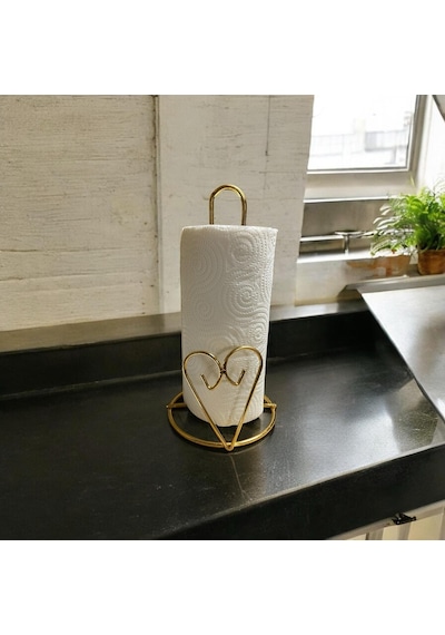 Kalp Detaylı Gold Metal Kağıt Havluluk - Tezgah Üstü - Mutfak/banyo Gold