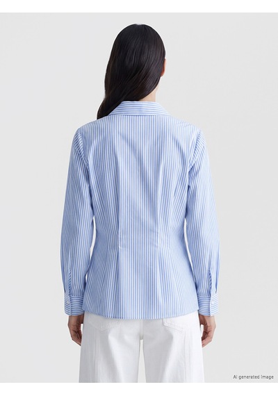 Lcw Everyday Mavi Çizgili Peplum Kadın Gömlek