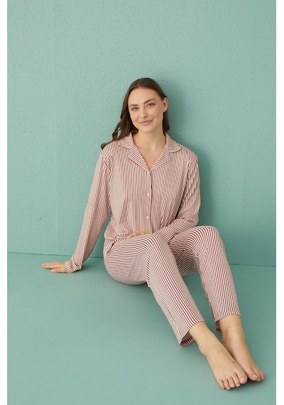 Pemilo Kadın 50701-287 Önü Düğmeli Pijama Takımı Mürdüm MÜRDÜM