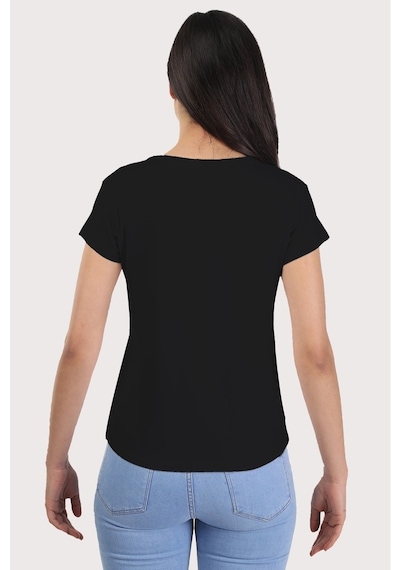 Kadın Siyah Basic V Yaka Tshirt Siyah