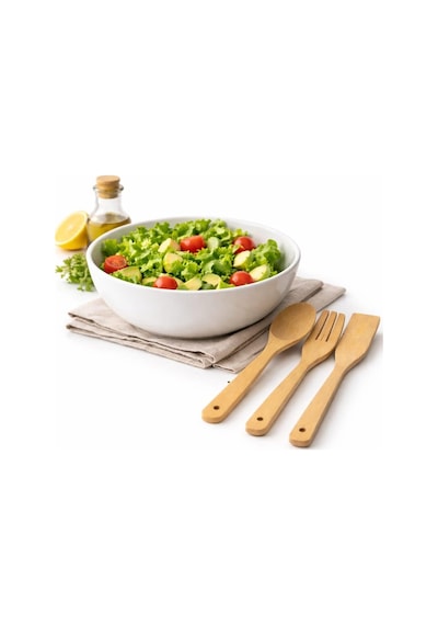 Bambu Mutfak Seti, Kaşık, Çatal, Spatula, Doğal Ahşap, Çizmez, Tava Dostu, 3 Parça,bambu Mutfak Gereçleri Set
