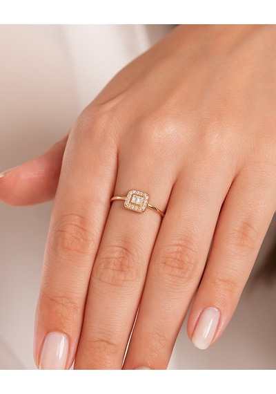 Debora Jewelry 14 Ayar Altın Kare Baget Yüzük