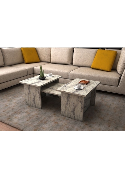 Alina Modern 3'lü Orta Sehpa Zigon Takım 90 CM Mermer Desenli Frezya