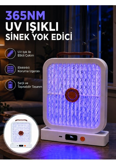 Uv Işıklı Şarj Edilebilir Sinek Yok Edici Elektrikli Lamba Beyaz - Lisinya
