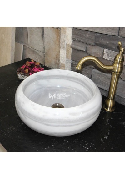 Marmara Yatay Pijamalı Mermer Bombeli Lavabo