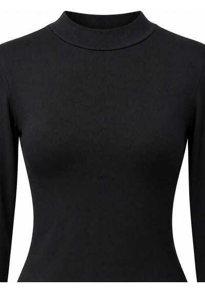 Mixray 2243 Kadın Yarım Balıkçı Yaka Uzun Kollu Slim Fit Bluz Siyah