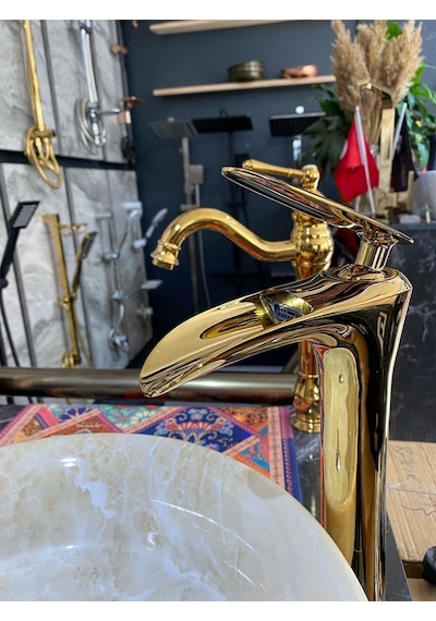 İsaoğlu Yapı Şelale Lavabo Bataryası Gold Çanak Lavabo Bataryası Şelale Akışlı Altın Lavabo Musluk Banyo Batarya Gold