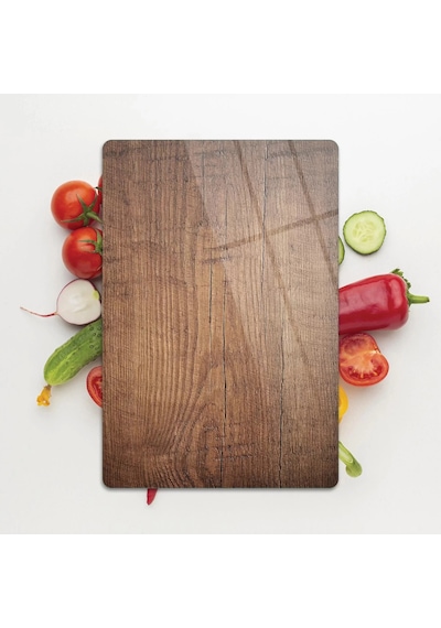 Decovetro Cam Kesme Tahtası Ve Sunumluk Eski Ahşap Desenli 25x35 Cm Çok Renkli