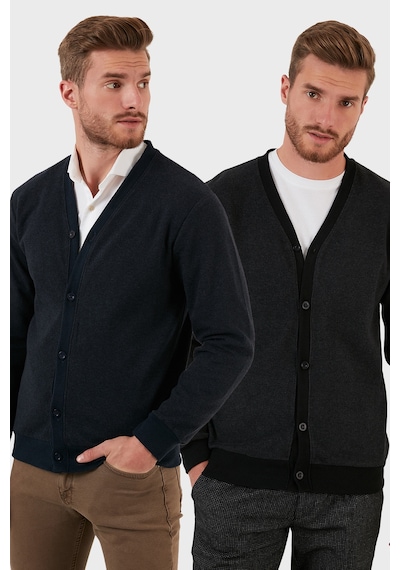 Buratti Pamuklu Regular Fit Düğmeli V Yaka 2'Li Paket Erkek Hırka 456205S2 Antrasit-Lacivert Buratti Pamuklu Regular Fit Düğmeli V Yaka 2'Li Paket Erkek Hırka 456205S2 Antrasit-Lacivert