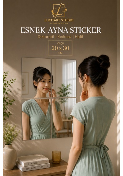 4'lü Set 1 Mm Premium Aynalı Pleksi 20x30 Cm Esnek Yapışkanlı Dekoratif Duvar Süsü Gümüş Gümüş