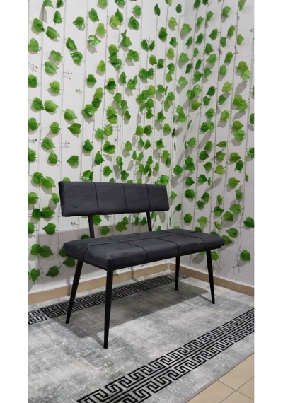 Özcan Metal Metal Ayaklı Sırtlı Siyah Mutfak Salon Antre Yatak Odası Puf Bank Oturak Bench Füme