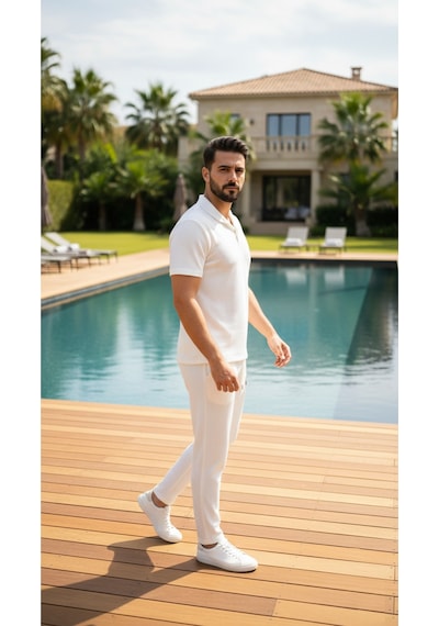 Fifty Color Unisex Trend Bürümcük Krinkıl Kumaş Yazlık Likralı Kısa Kol Tişört Eşofman Takım Beyaz
