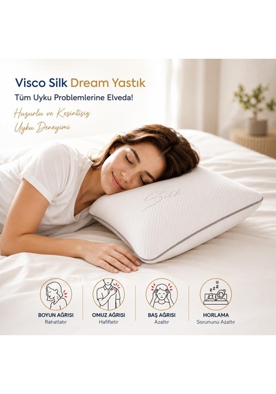 Homedius Silk Dream Boyun Destekli Ortopedik Visco Yastık 59x39 Cm Beyaz