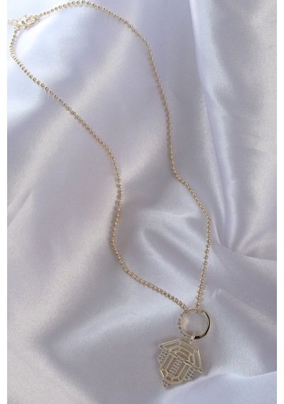 Ezoconcept Pirinç Zirkon Taşlı Gold Renk Oval Detaylı Serenay Kolyesi Çok Renkli