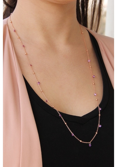 925 Ayar Gümüş Zirkon Taşlı Toplu Uzun Kolye - N118001 Rose Gold