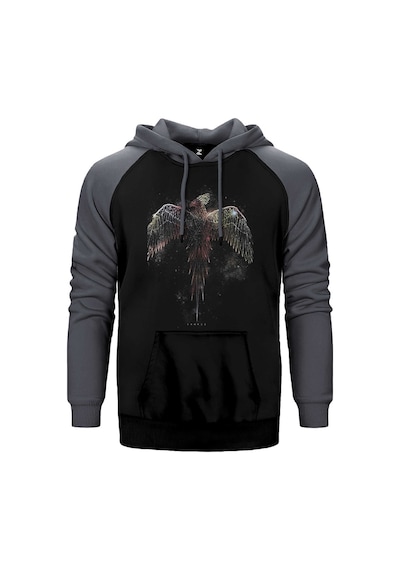 Anka Kuşu Phoenix Gri Renk Reglan Kol Kapşonlu Sweatshirt Gri